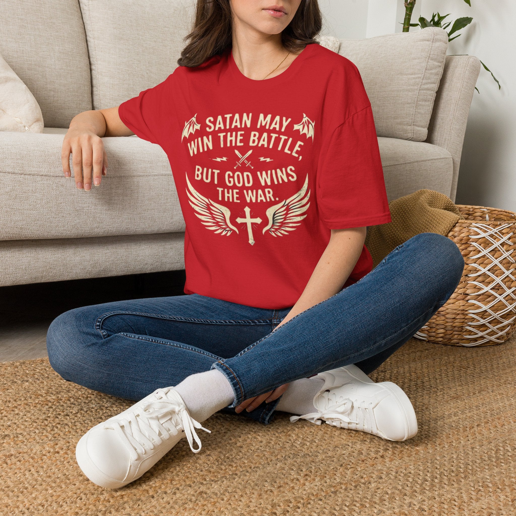 Religious Graphic T-Shirt — "Satan May Win the Battle, But God Wins the War"