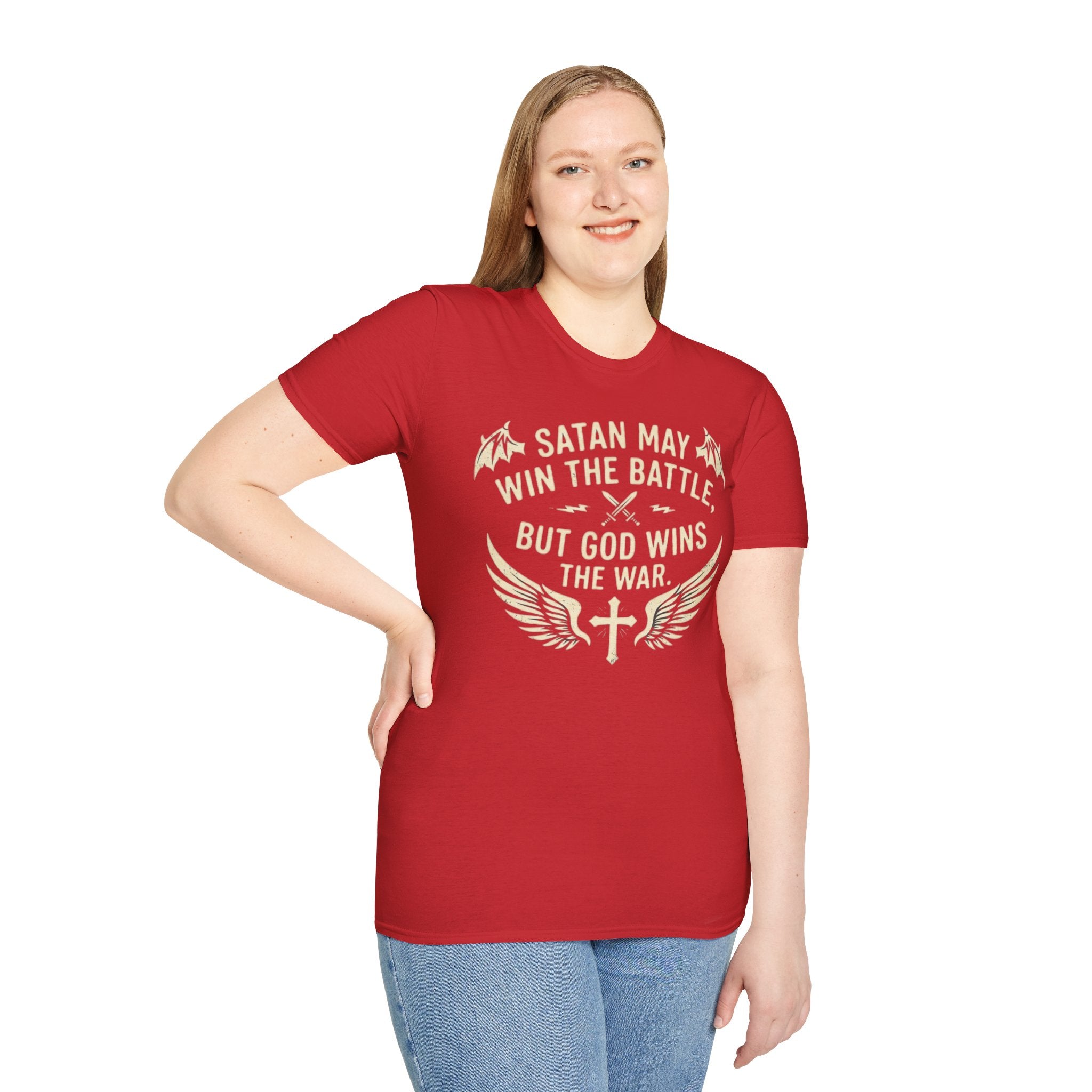 Religious Graphic T-Shirt — "Satan May Win the Battle, But God Wins the War"