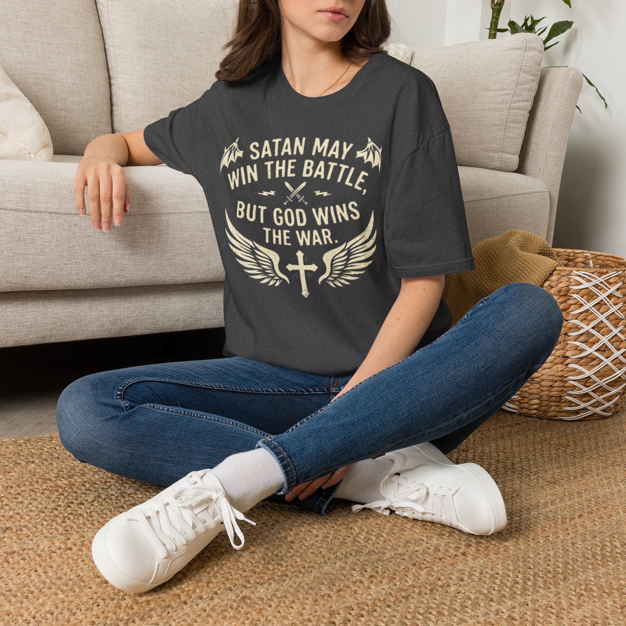 Religious Graphic T-Shirt — "Satan May Win the Battle, But God Wins the War"