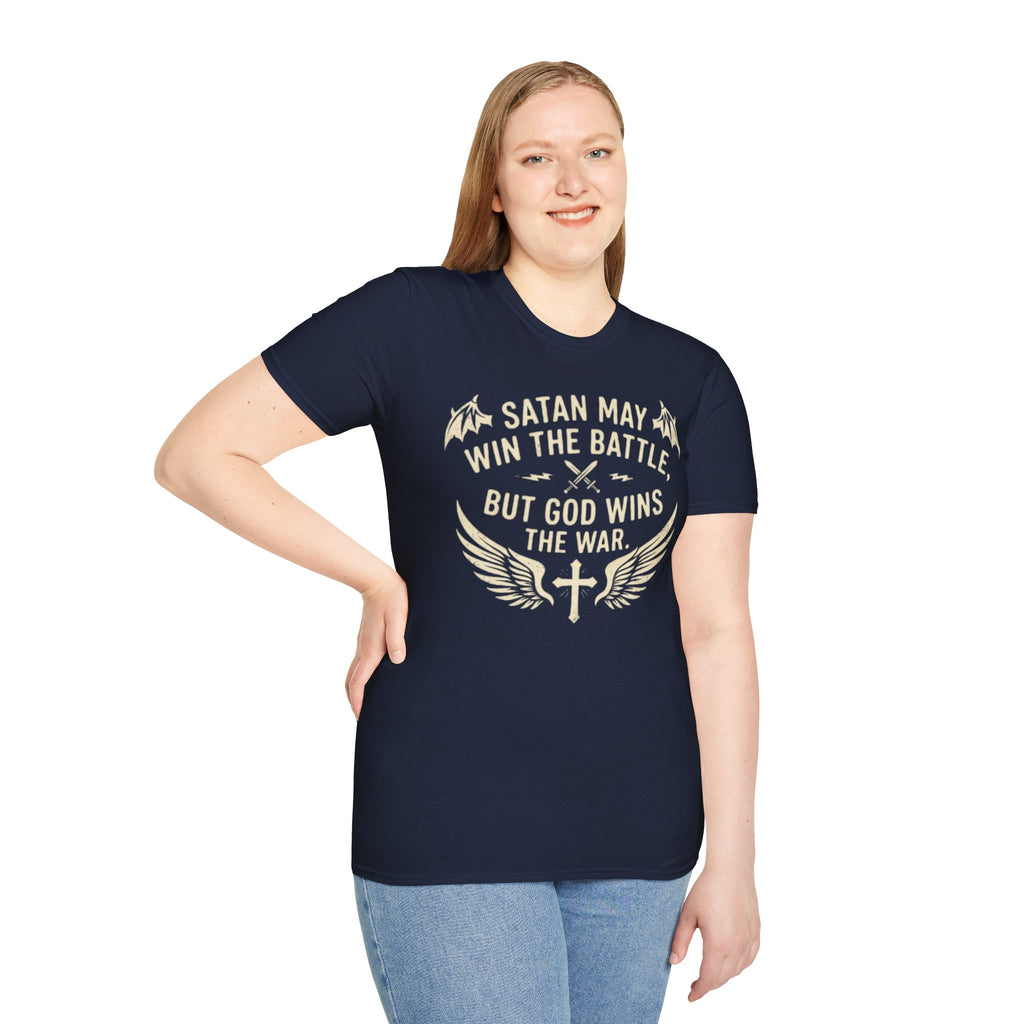 Religious Graphic T-Shirt — "Satan May Win the Battle, But God Wins the War"