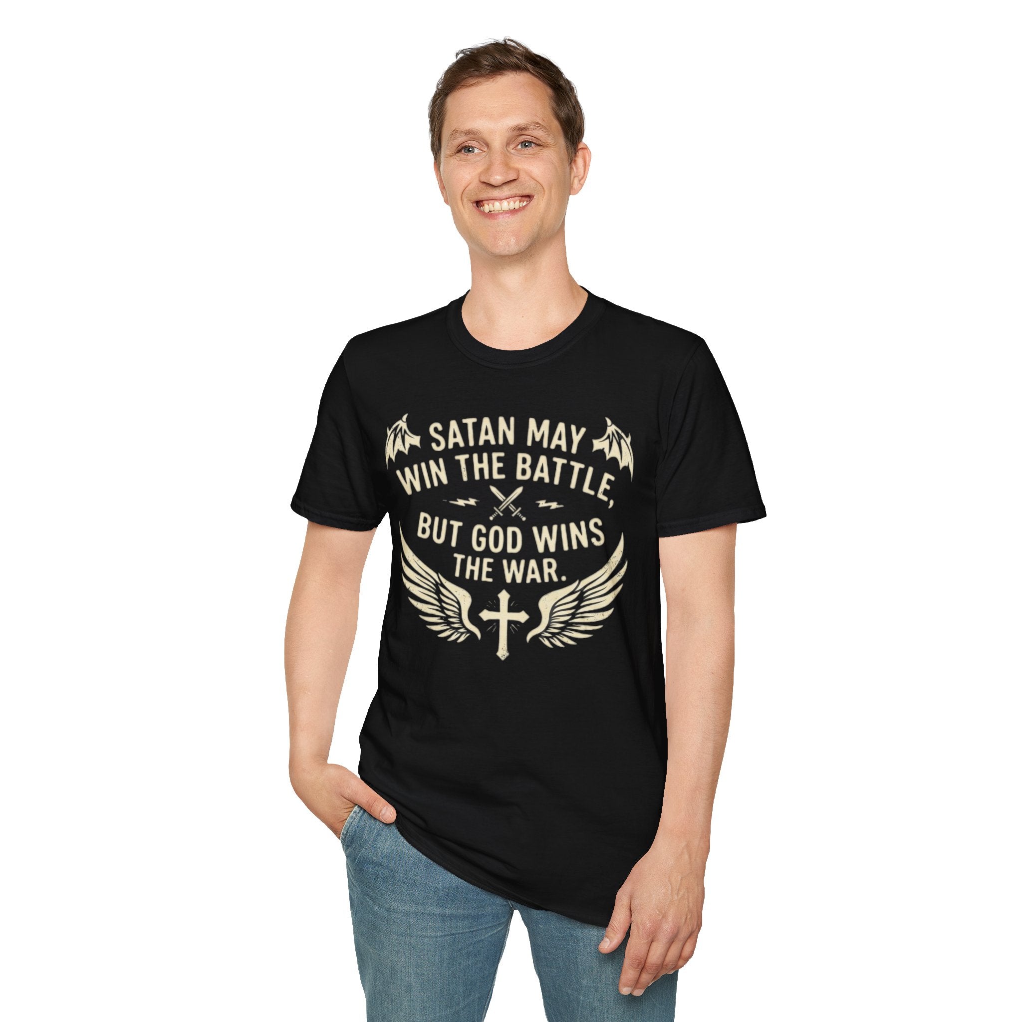 Religious Graphic T-Shirt — "Satan May Win the Battle, But God Wins the War"