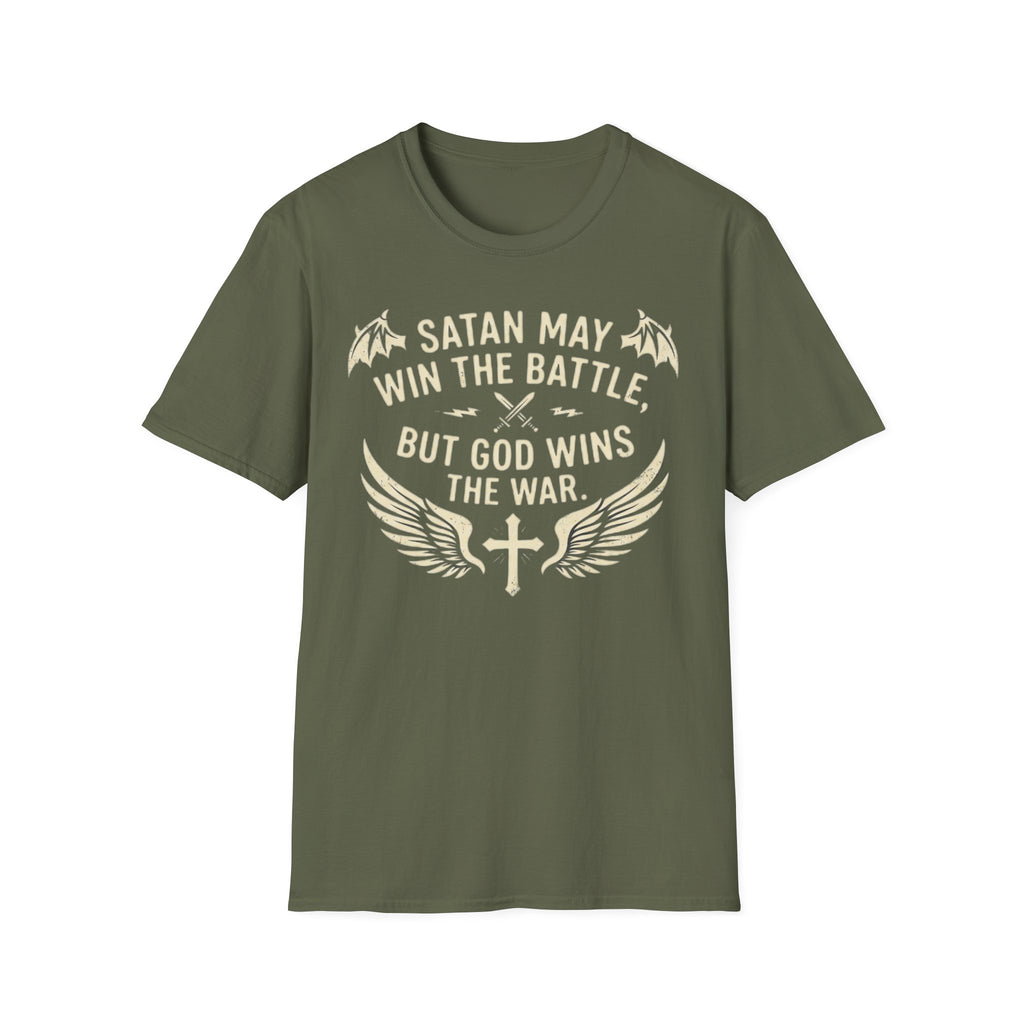 Religious Graphic T-Shirt — "Satan May Win the Battle, But God Wins the War"