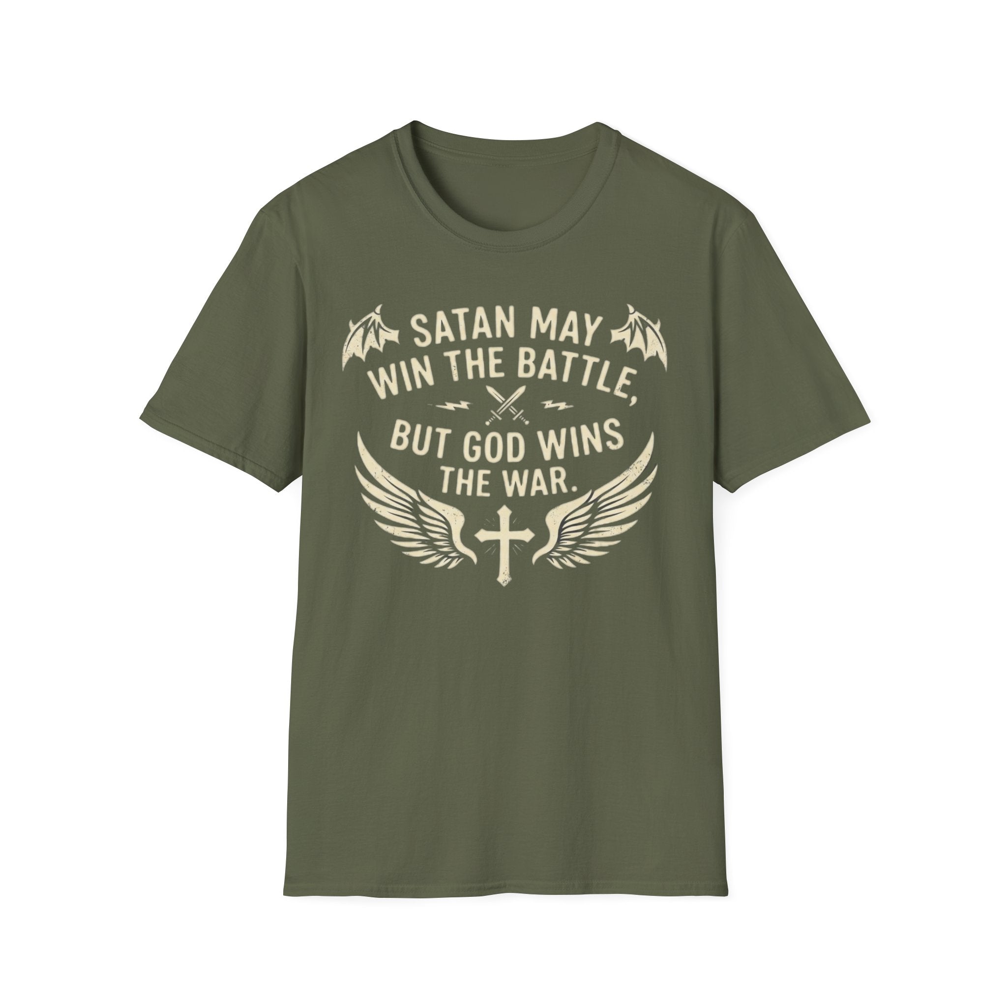 Religious Graphic T-Shirt — "Satan May Win the Battle, But God Wins the War"