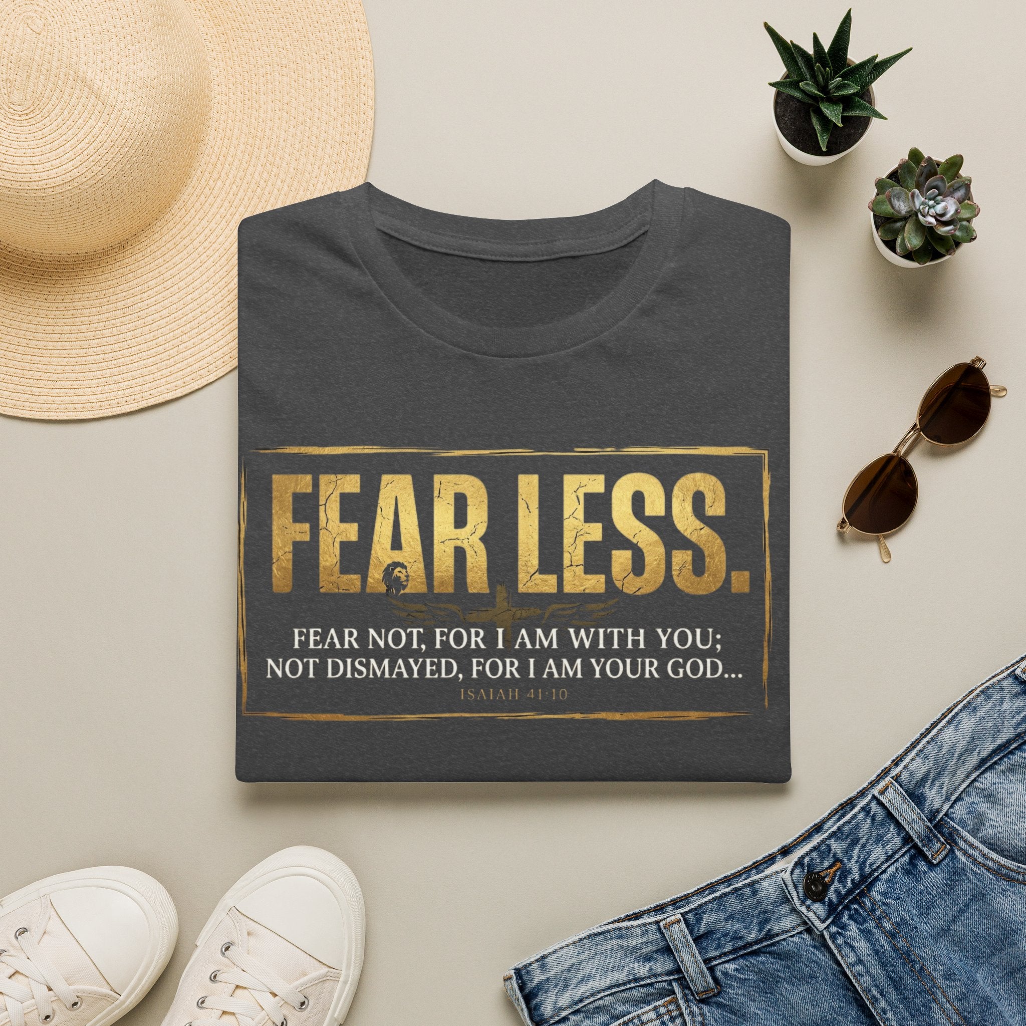 Fear Less T‑Shirt — Inspirational Christian Scripture Tee (Isaiah 41:10)