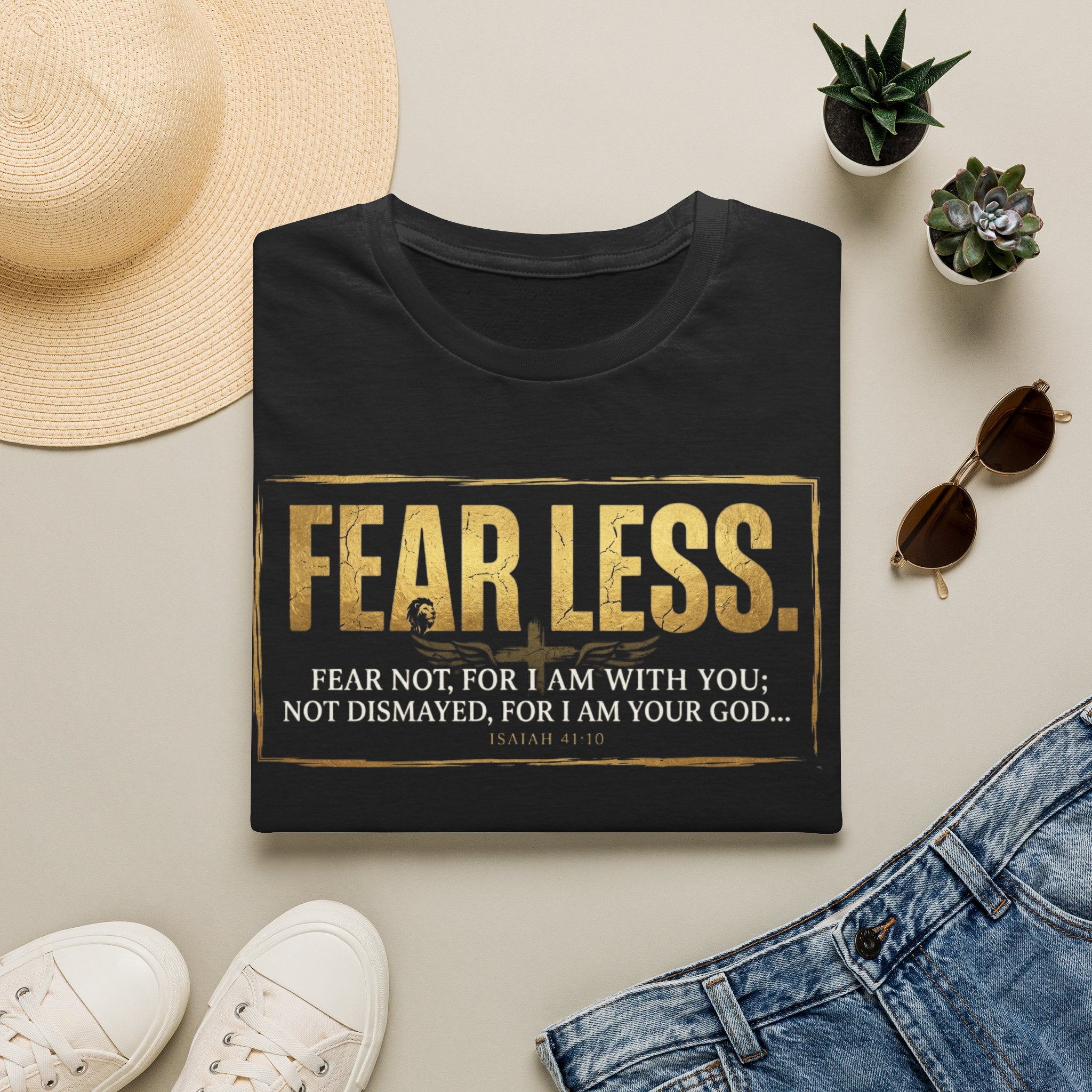 Fear Less T‑Shirt — Inspirational Christian Scripture Tee (Isaiah 41:10)