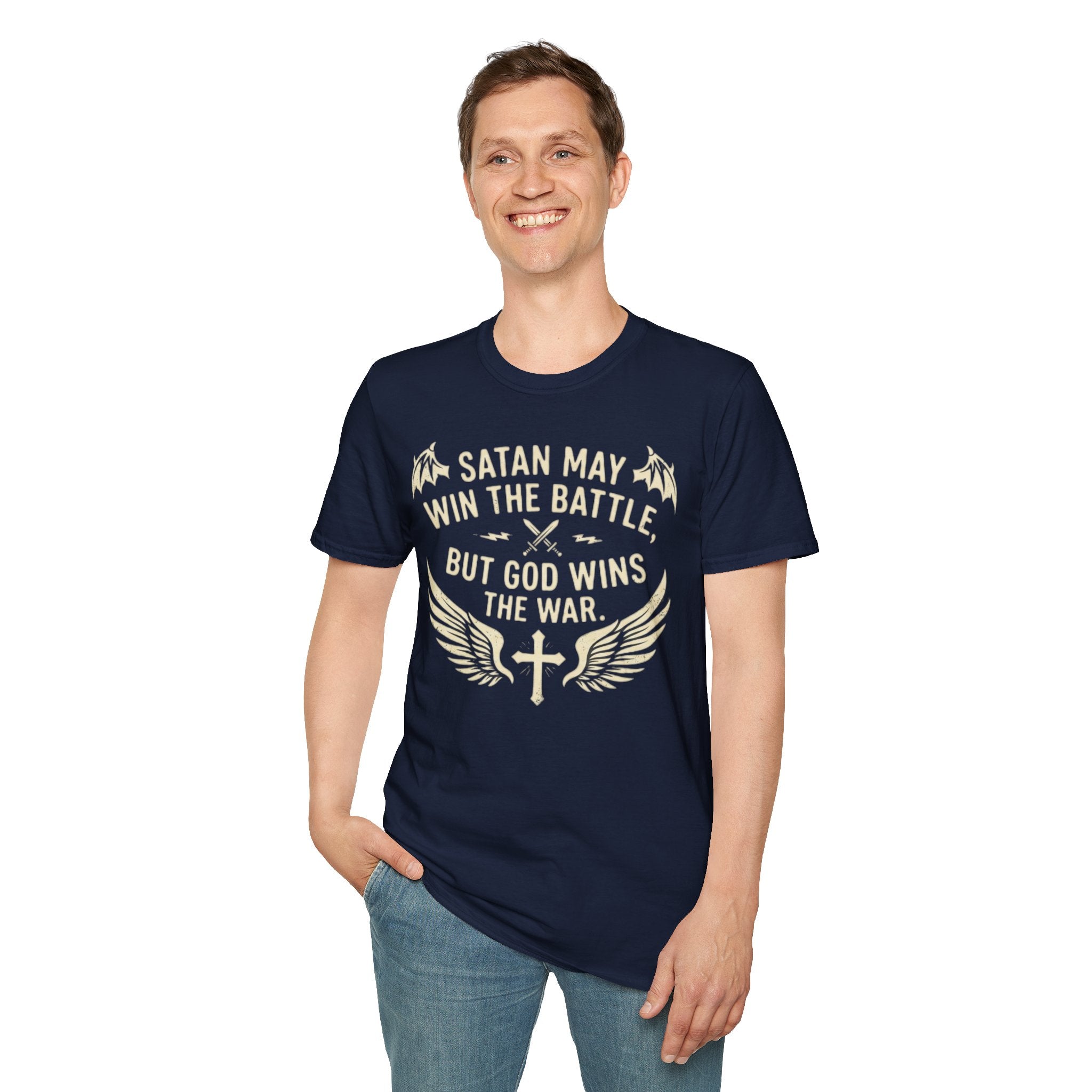 Religious Graphic T-Shirt — "Satan May Win the Battle, But God Wins the War"