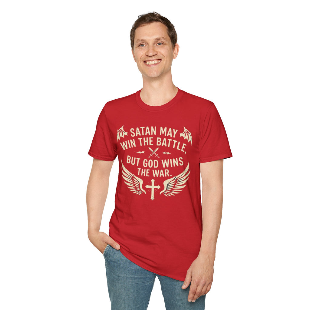 Religious Graphic T-Shirt — "Satan May Win the Battle, But God Wins the War"
