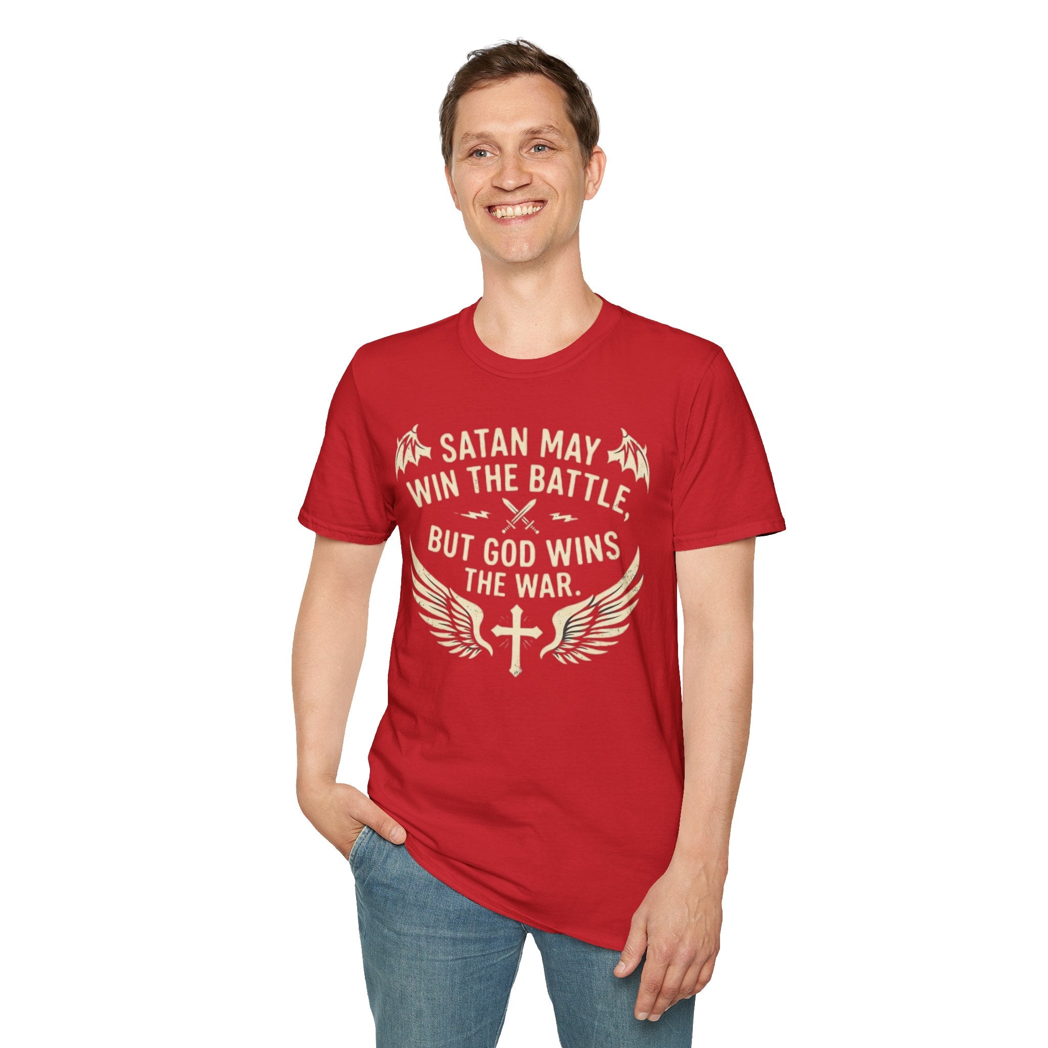 Religious Graphic T-Shirt — "Satan May Win the Battle, But God Wins the War"