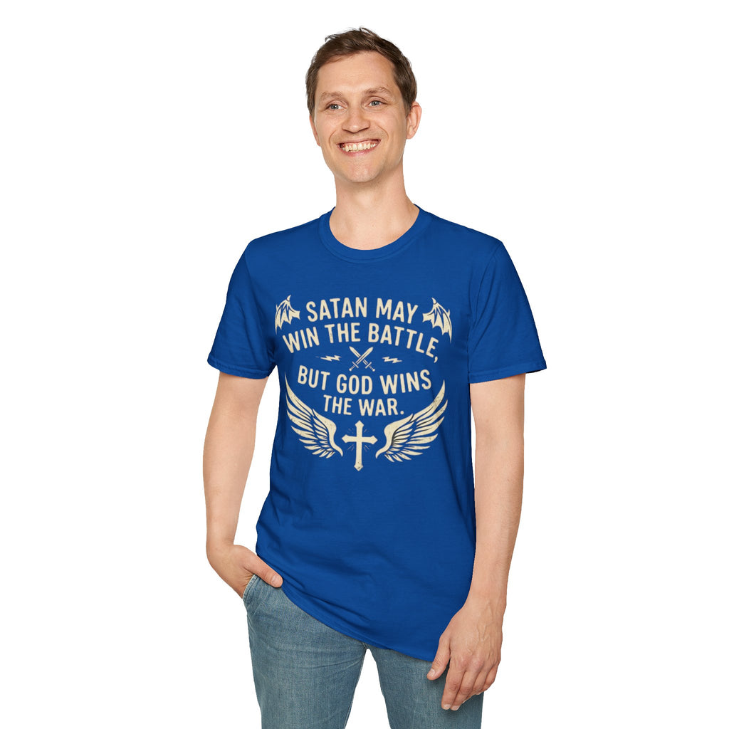 Religious Graphic T-Shirt — "Satan May Win the Battle, But God Wins the War"