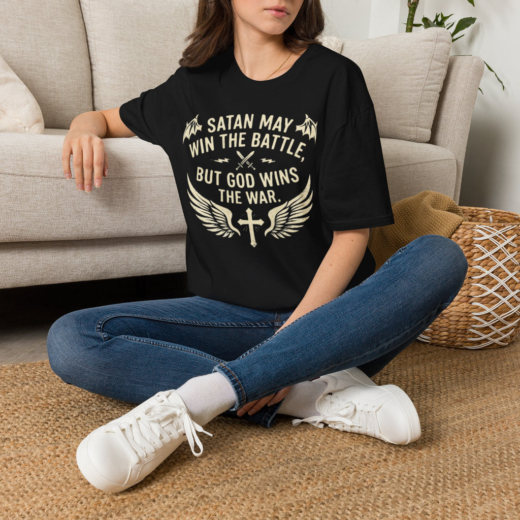 Religious Graphic T-Shirt — "Satan May Win the Battle, But God Wins the War"