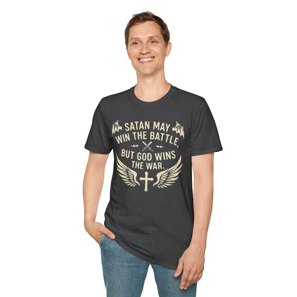 Religious Graphic T-Shirt — "Satan May Win the Battle, But God Wins the War"