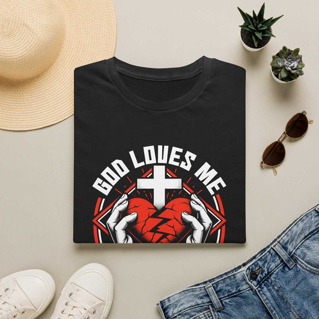 God Loves Me T-Shirt — Christian Faith Heart Cross Graphic Tee
