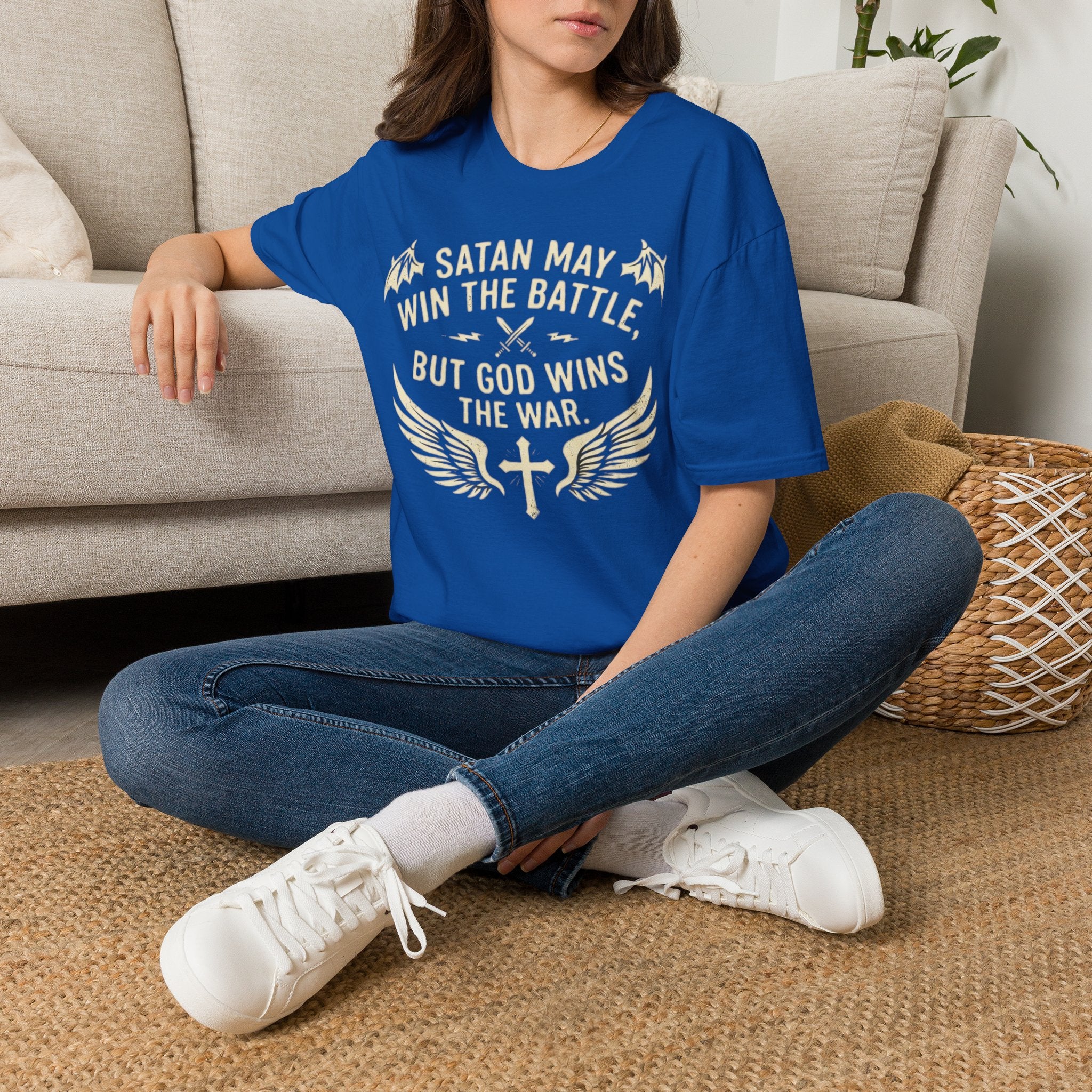 Religious Graphic T-Shirt — "Satan May Win the Battle, But God Wins the War"