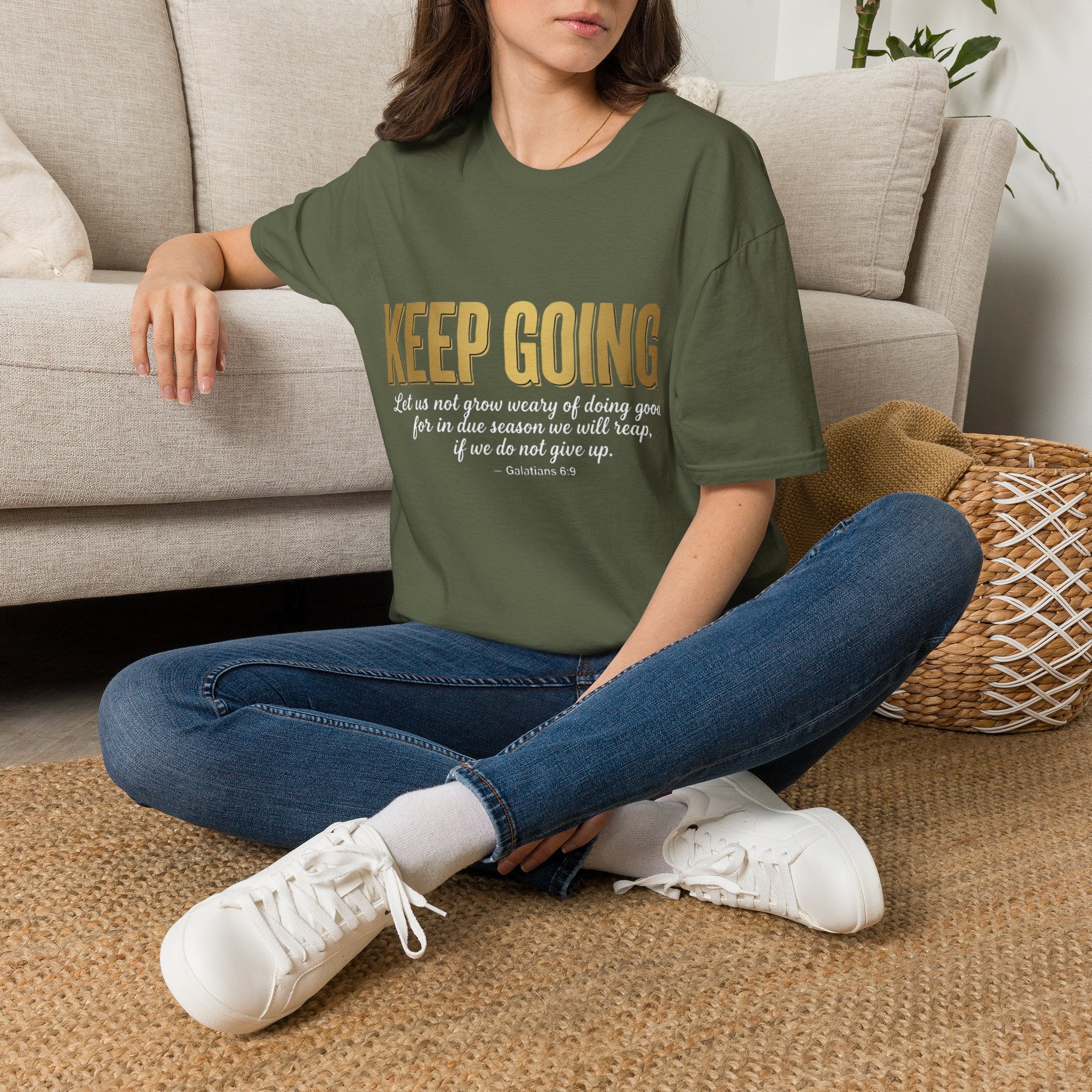 Keep Going T-Shirt — Inspirational Christian Verse Shirt (Galatians 6:9)