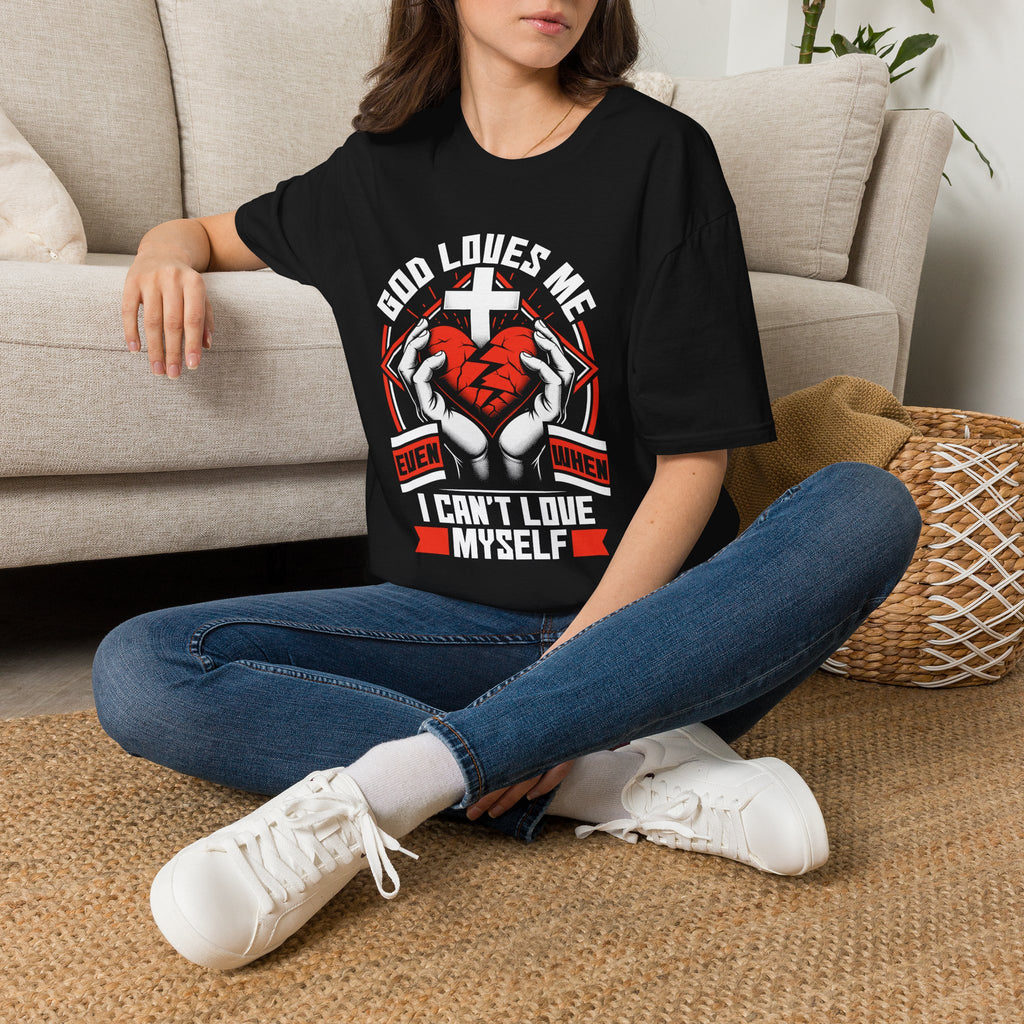 God Loves Me T-Shirt — Christian Faith Heart Cross Graphic Tee