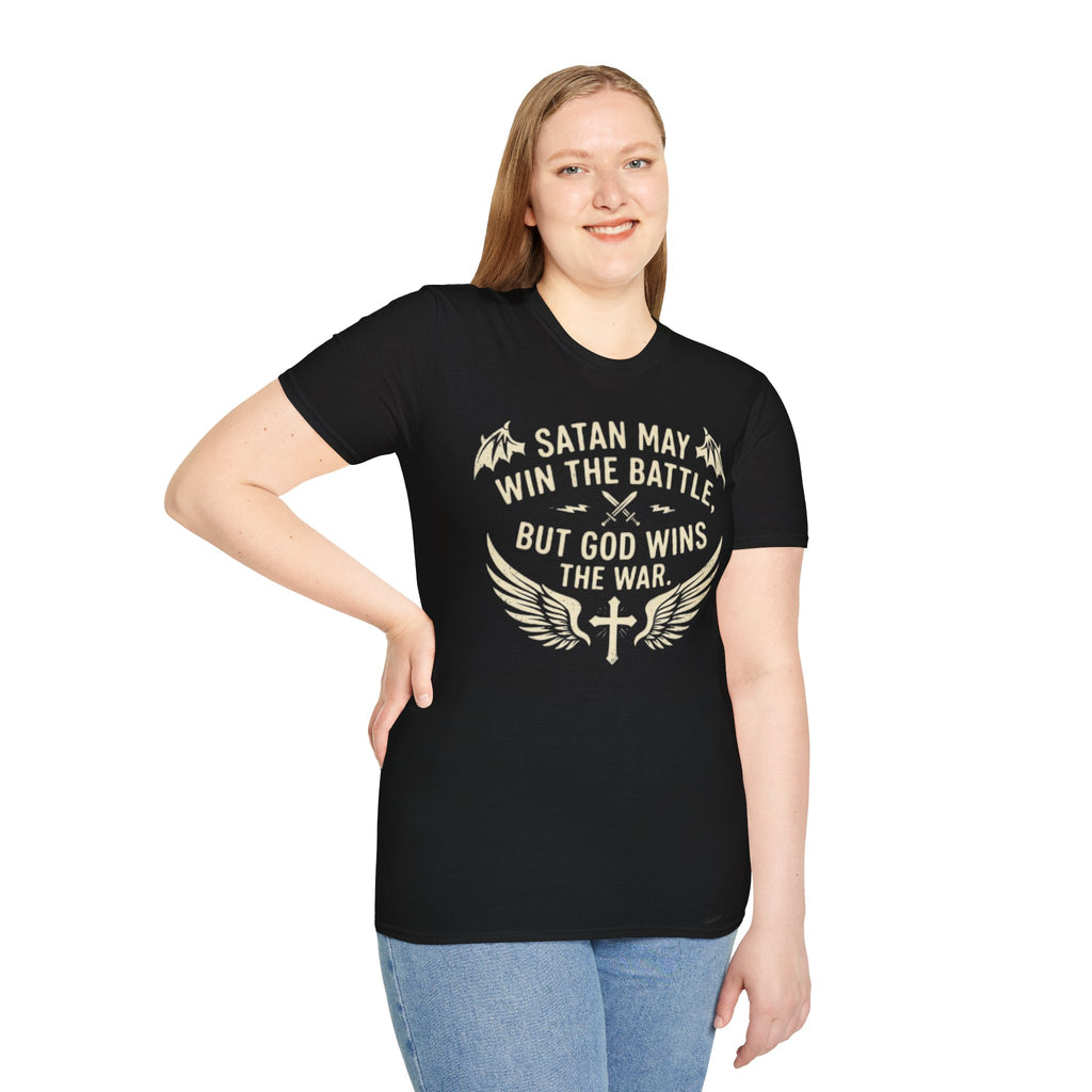 Religious Graphic T-Shirt — "Satan May Win the Battle, But God Wins the War"