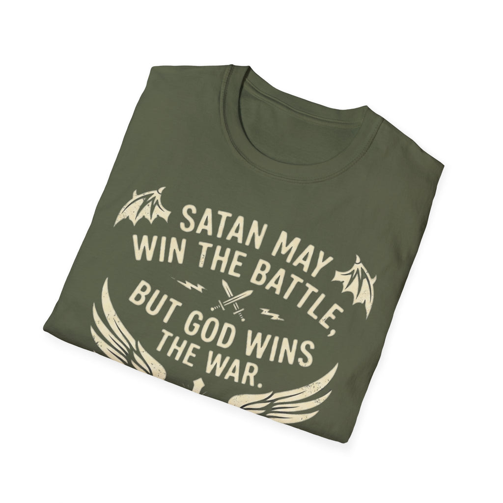 Religious Graphic T-Shirt — "Satan May Win the Battle, But God Wins the War"