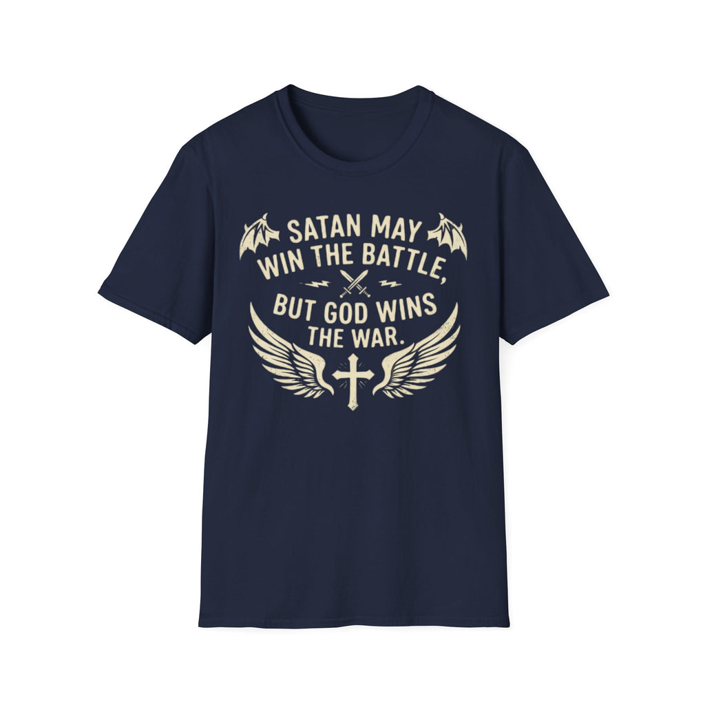 Religious Graphic T-Shirt — "Satan May Win the Battle, But God Wins the War"