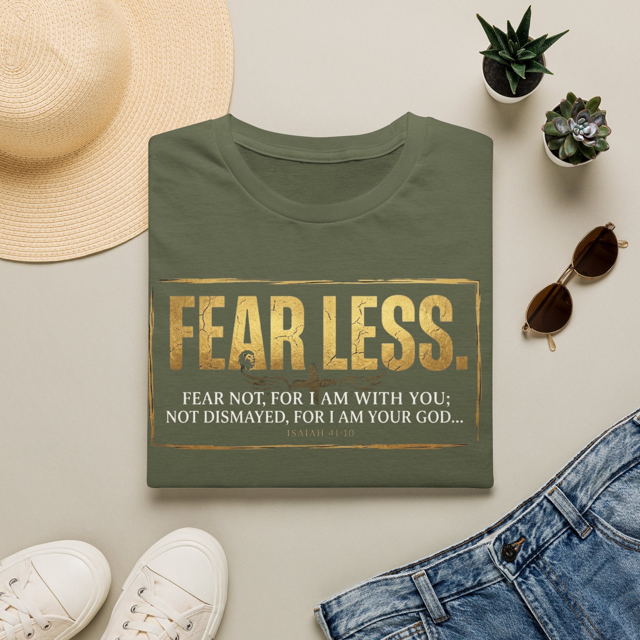 Fear Less T‑Shirt — Inspirational Christian Scripture Tee (Isaiah 41:10)