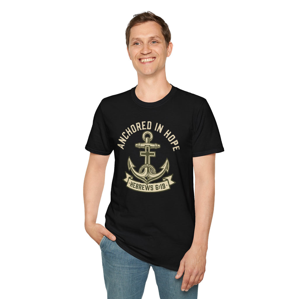 Anchored In Hope T-Shirt — Hebrews 6:19 Christian Faith Tee