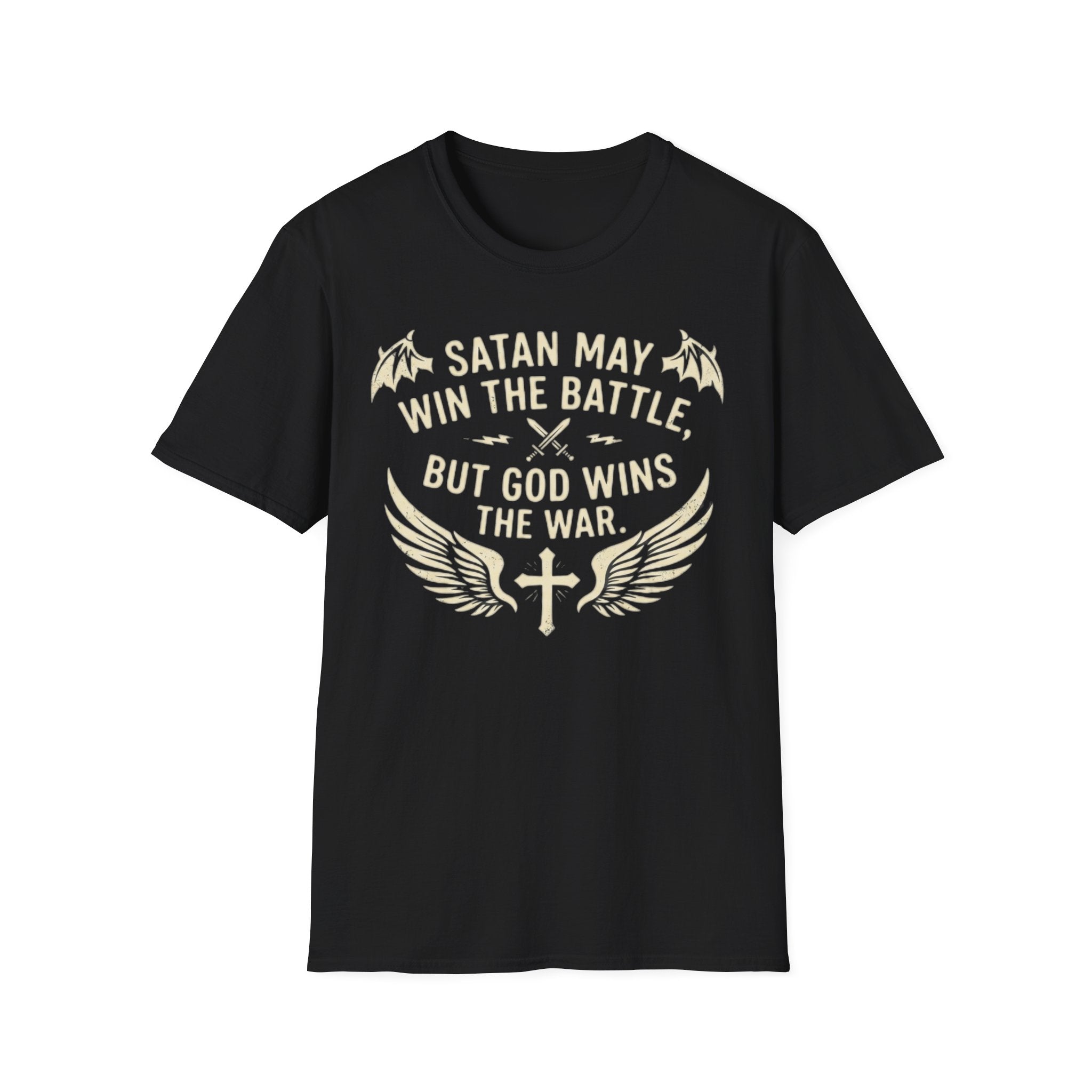 Religious Graphic T-Shirt — "Satan May Win the Battle, But God Wins the War"