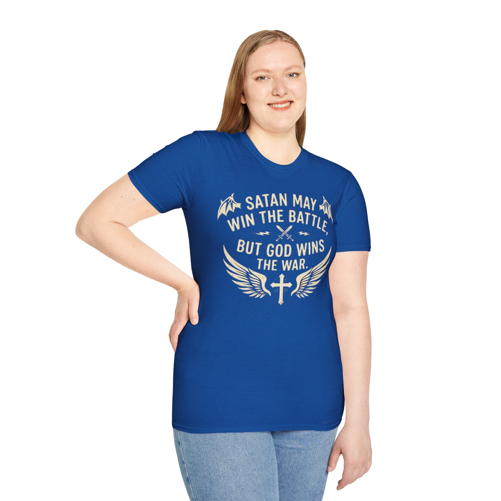 Religious Graphic T-Shirt — "Satan May Win the Battle, But God Wins the War"