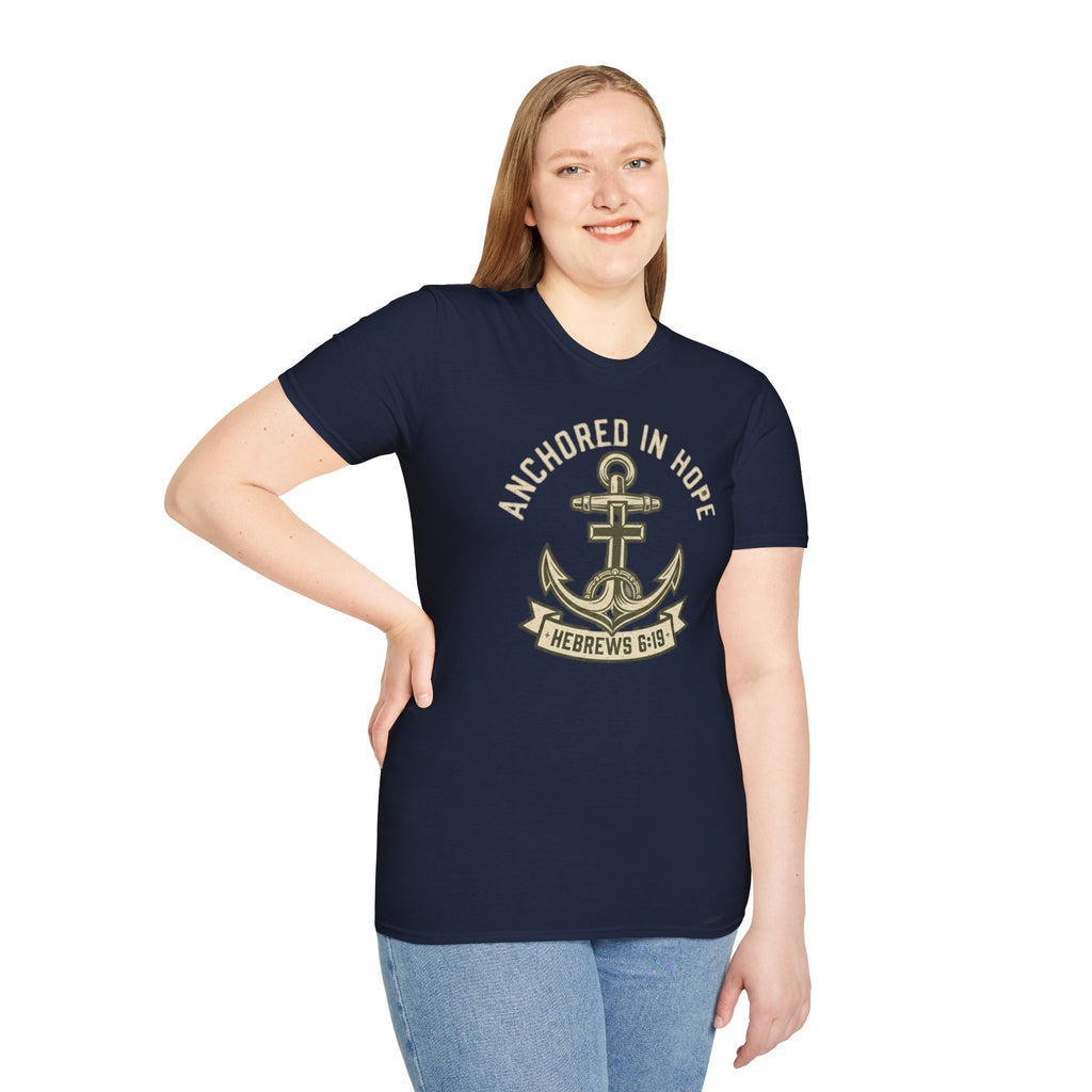 Anchored In Hope T-Shirt — Hebrews 6:19 Christian Faith Tee