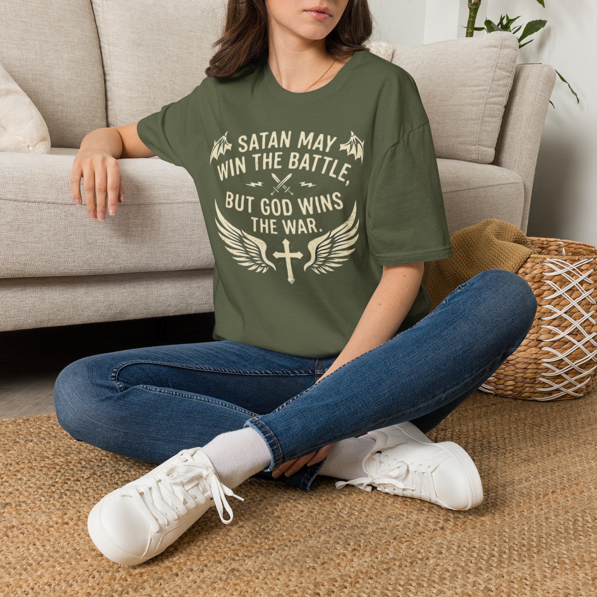 Religious Graphic T-Shirt — "Satan May Win the Battle, But God Wins the War"