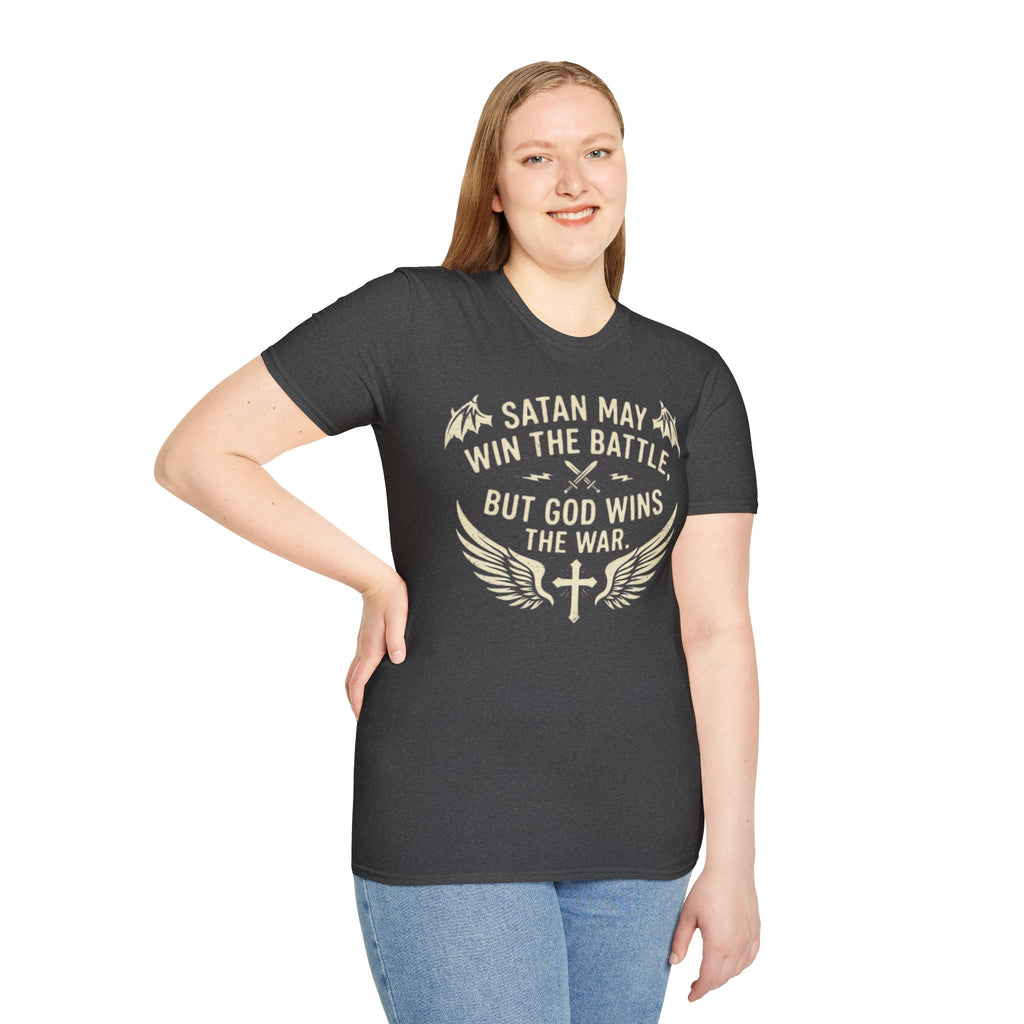 Religious Graphic T-Shirt — "Satan May Win the Battle, But God Wins the War"