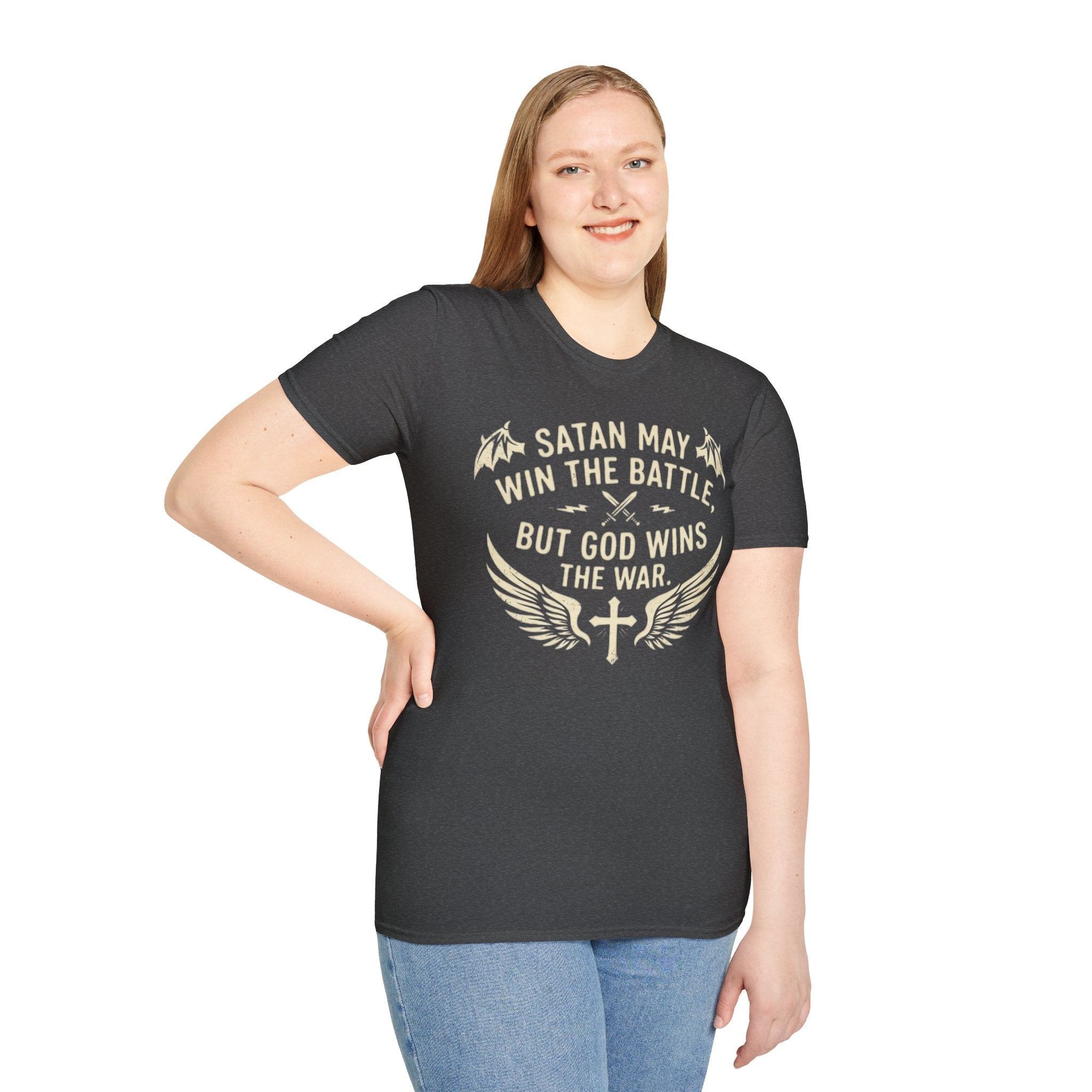 Religious Graphic T-Shirt — "Satan May Win the Battle, But God Wins the War"