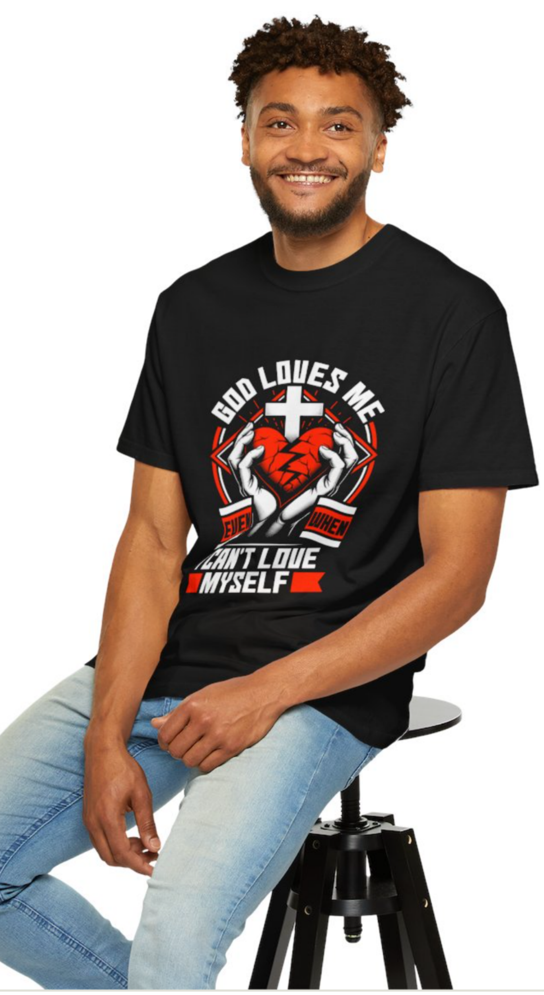 Unisex Christian T-Shirt — "God Loves Me Even When I Can't Love Myself" Graphic Tee